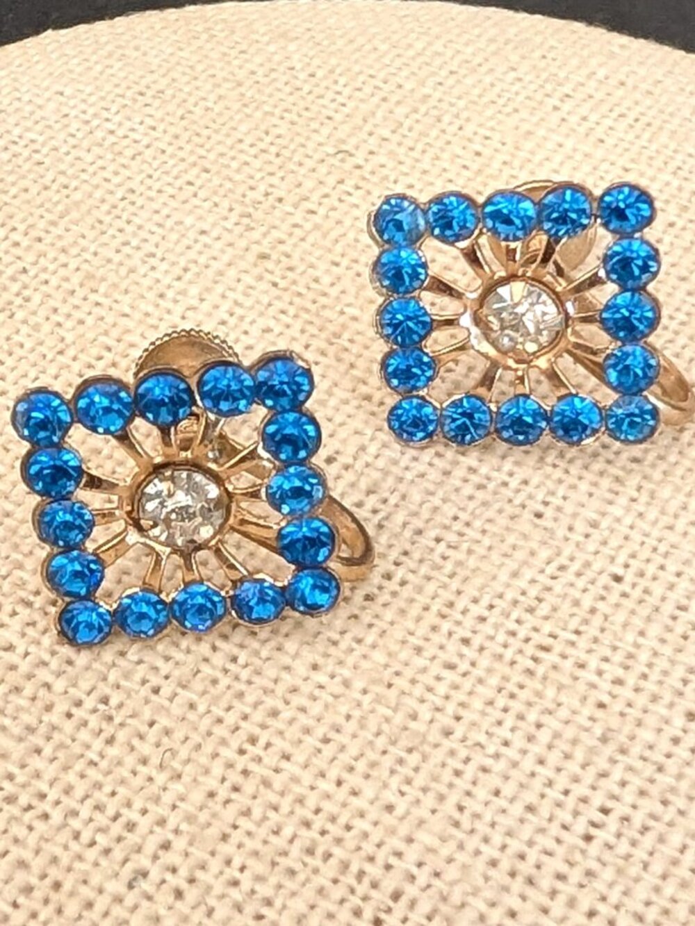 Vintage screw back blue and clear cz earrings
